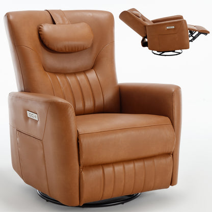 Davila Swivel and Rocker Power Recliner Chair with Lumbar and Neck Support - Yellow Brown