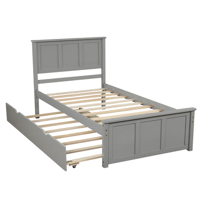 Iso Twin Size Platform Bed with Twin Size Trundle - Gray