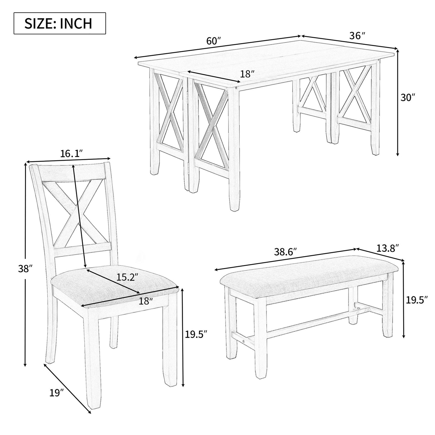 Stella 6pc Dining Set Solid Wood Table 4x Side Chairs And Bench - Espresso