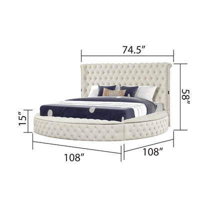 Hazel Queen Size Tufted Storage Bed - Cream