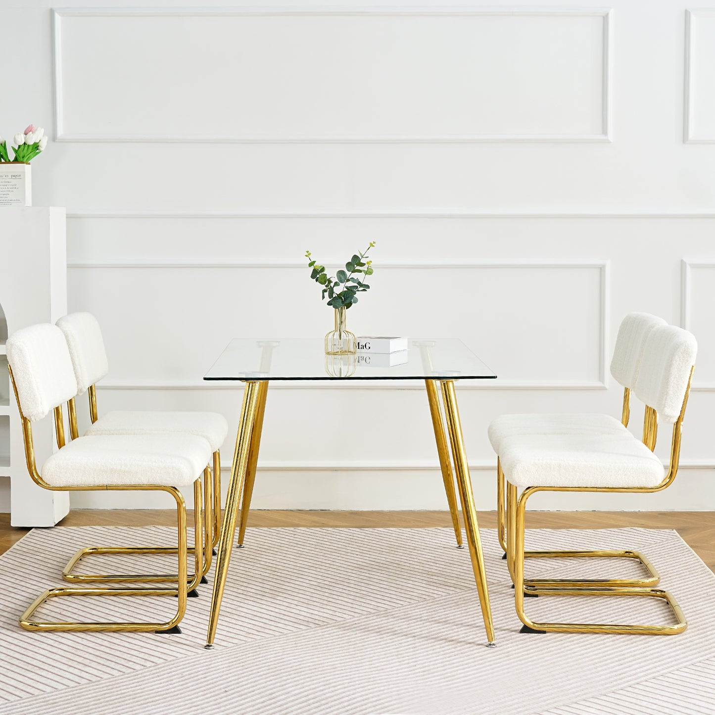 Ezell Dining Chairs with Gold Metal Leg (Set of 4) - White