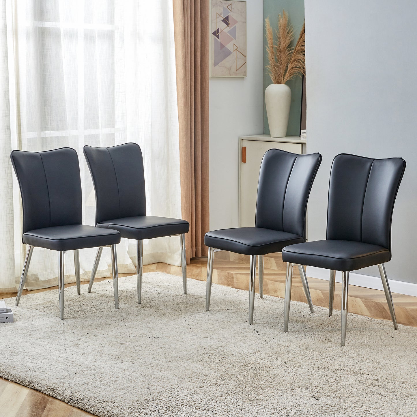 Carver PU Dining Chair Metal Leg (Set of 4) - Black