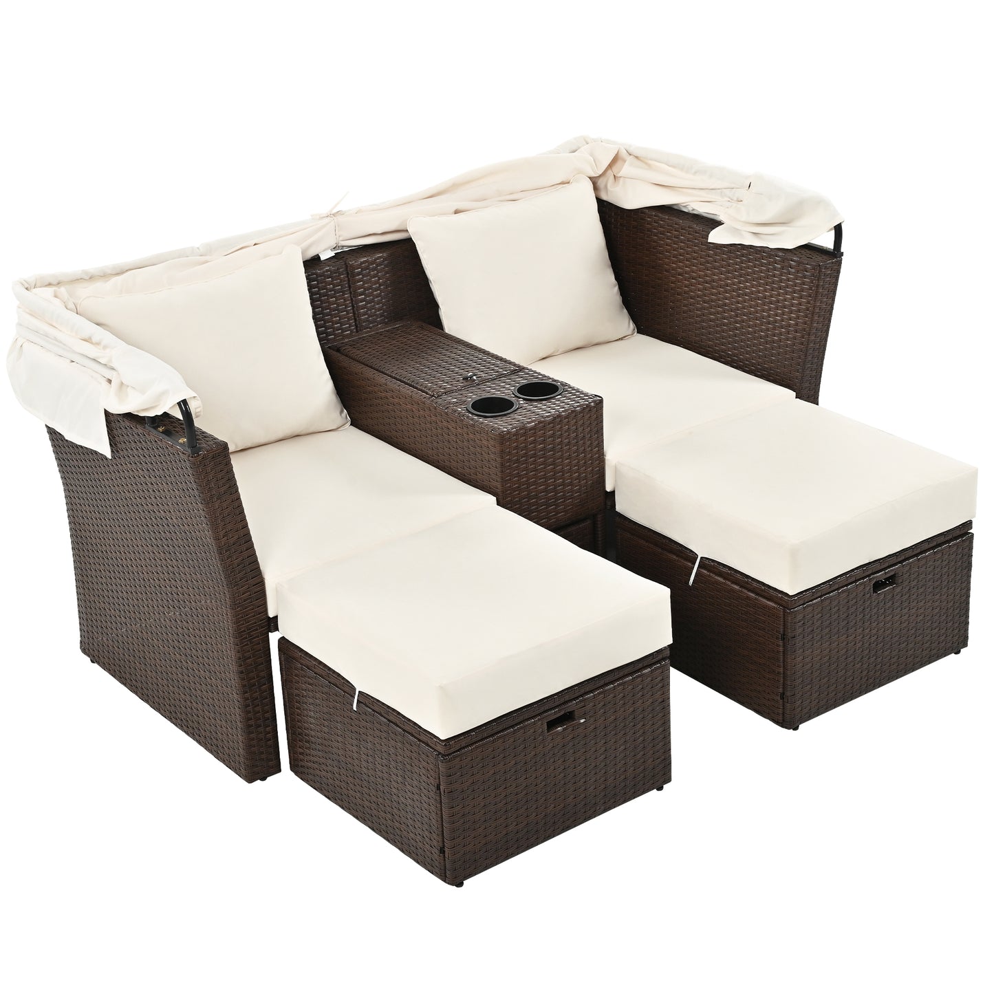 Ginson 2-Seater Outdoor Patio Daybed - Beige