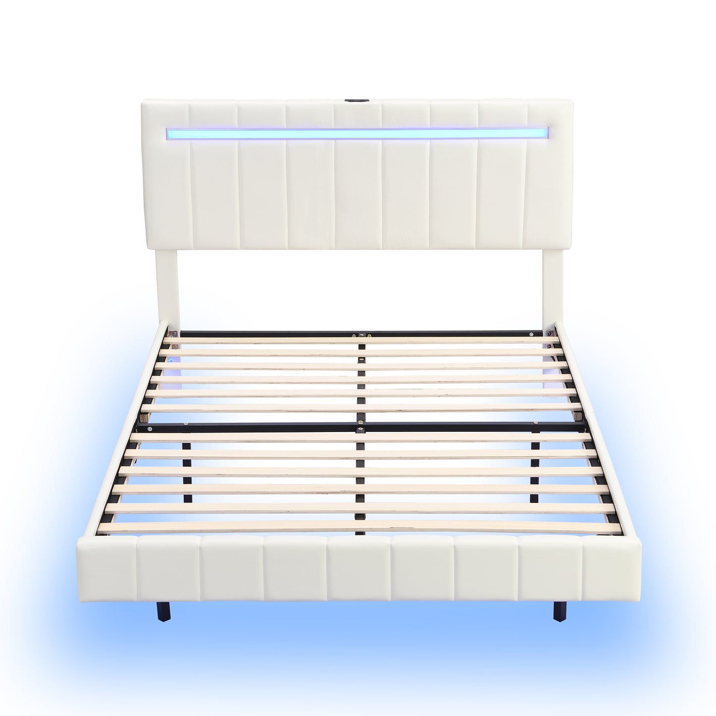 Marc Queen II Size Floating Bed Frame with LED - White