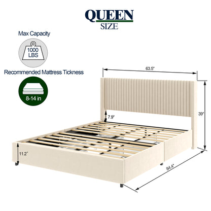 Anna Queen Size Platform Bed - Ivory