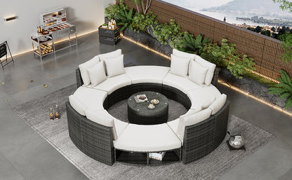 Serrano 9 Pc Outdoor Patio Circular Outdoor Sofa Set - Beige