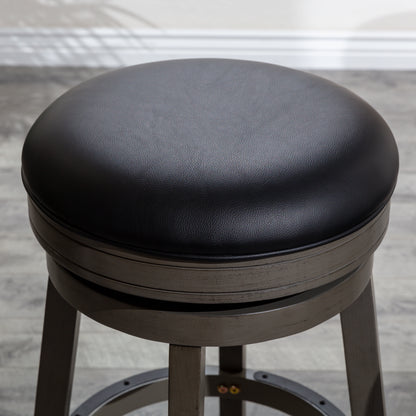 Viva Counter Stool, Weathered Gray, Black Leather Seat