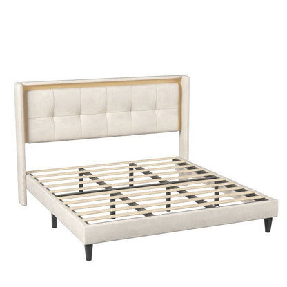 Vito King Size Platform Bed Frame - Beige