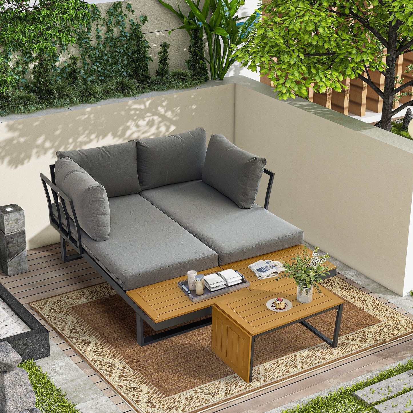 Aurora Aluminum Outdoor L-Shaped Sectional Sofa Set