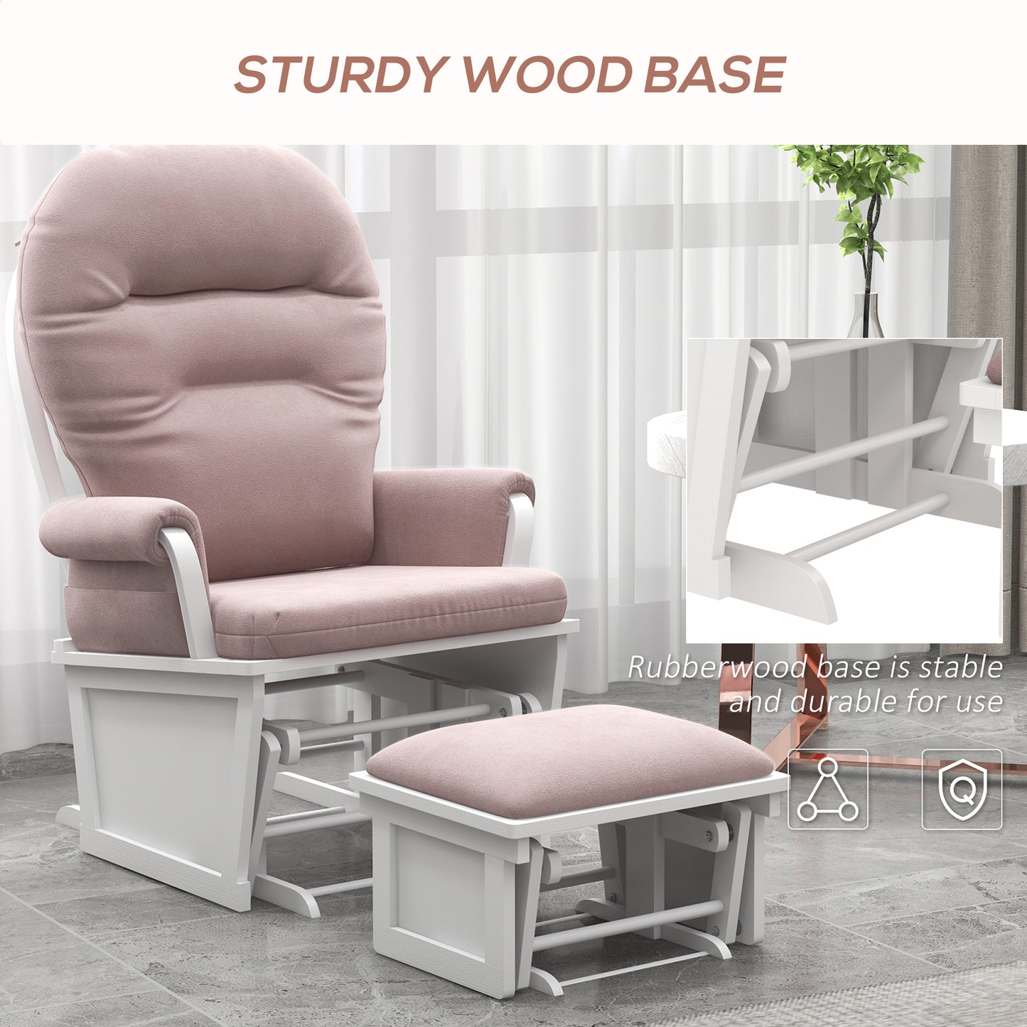 Ewan Nursery Glider Rocking Chair with Ottoman - Pink