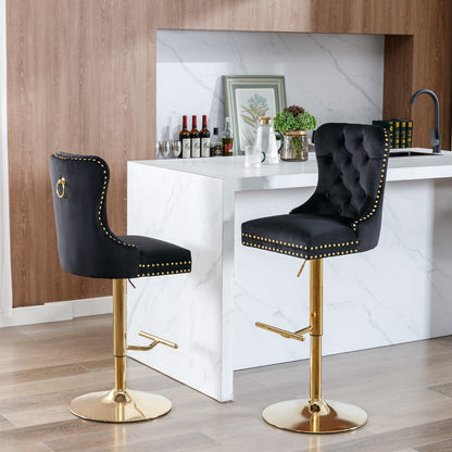 Golden Velvet Comfort Barstools - Black Set of 2