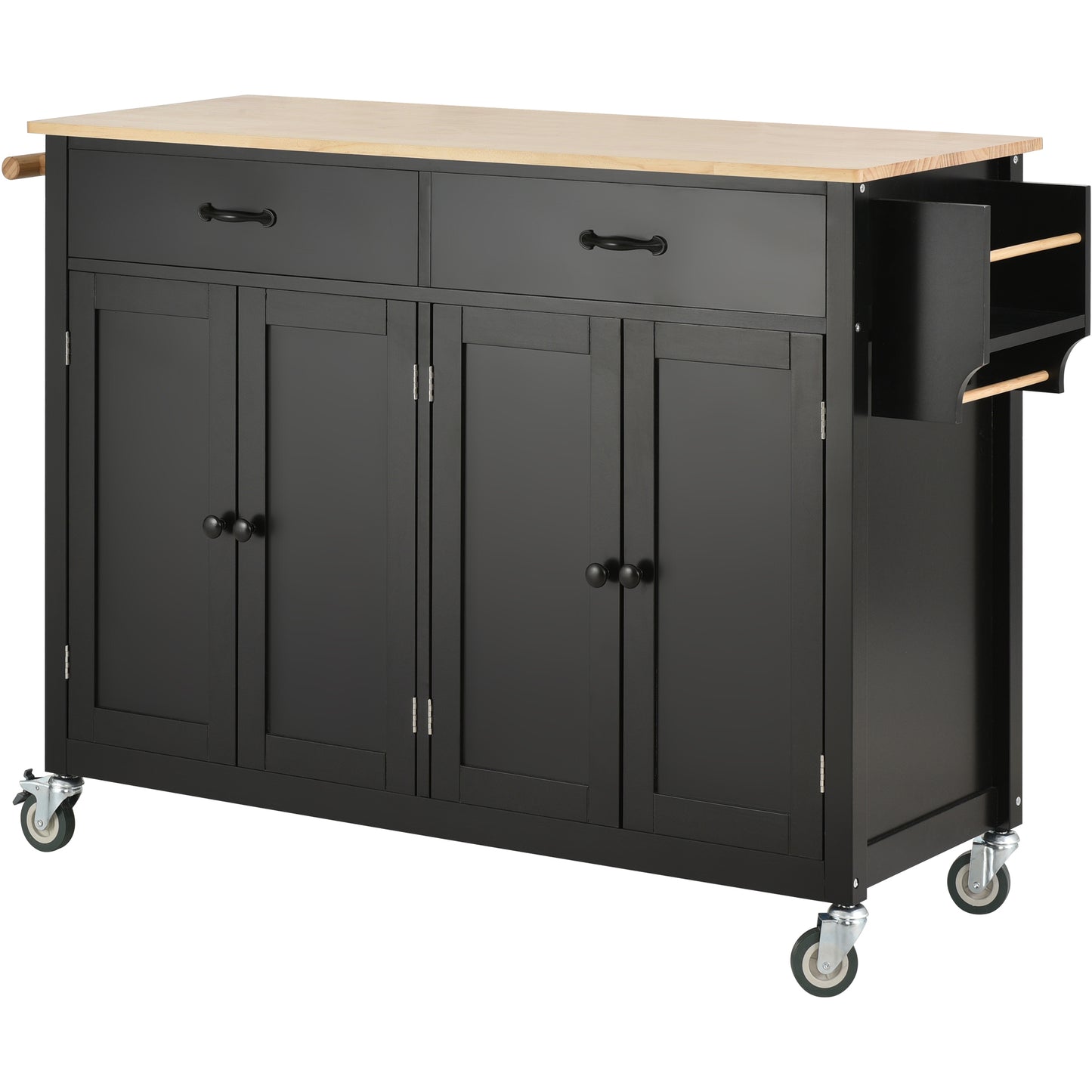 Granite Kitchen Island Cart with Solid Wood Top and Locking Wheels - Black