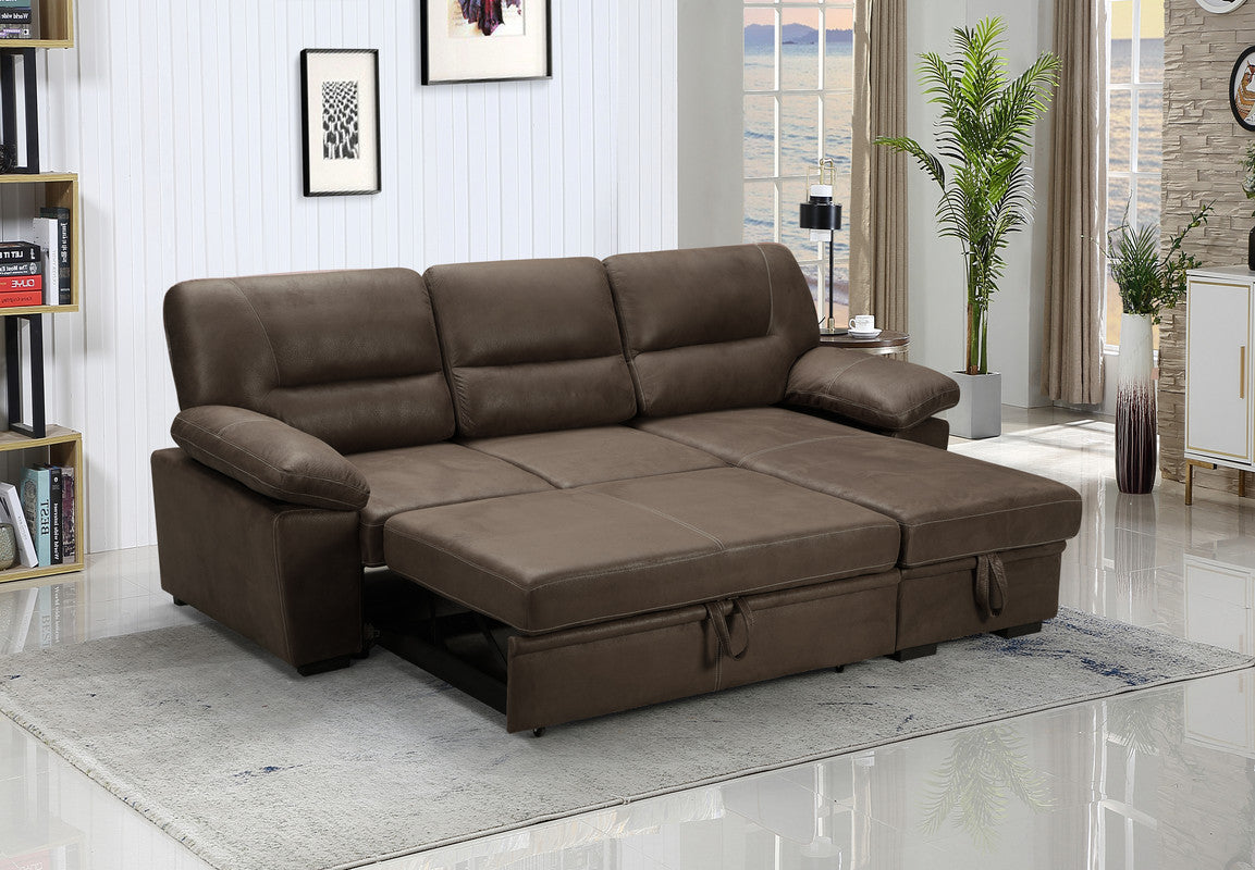 Kipling Microfiber Reversible Sleeper Sectional Sofa - Brown