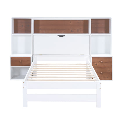 Jo Twin Size Platform Bed w Storage Headboard and Drawers - White