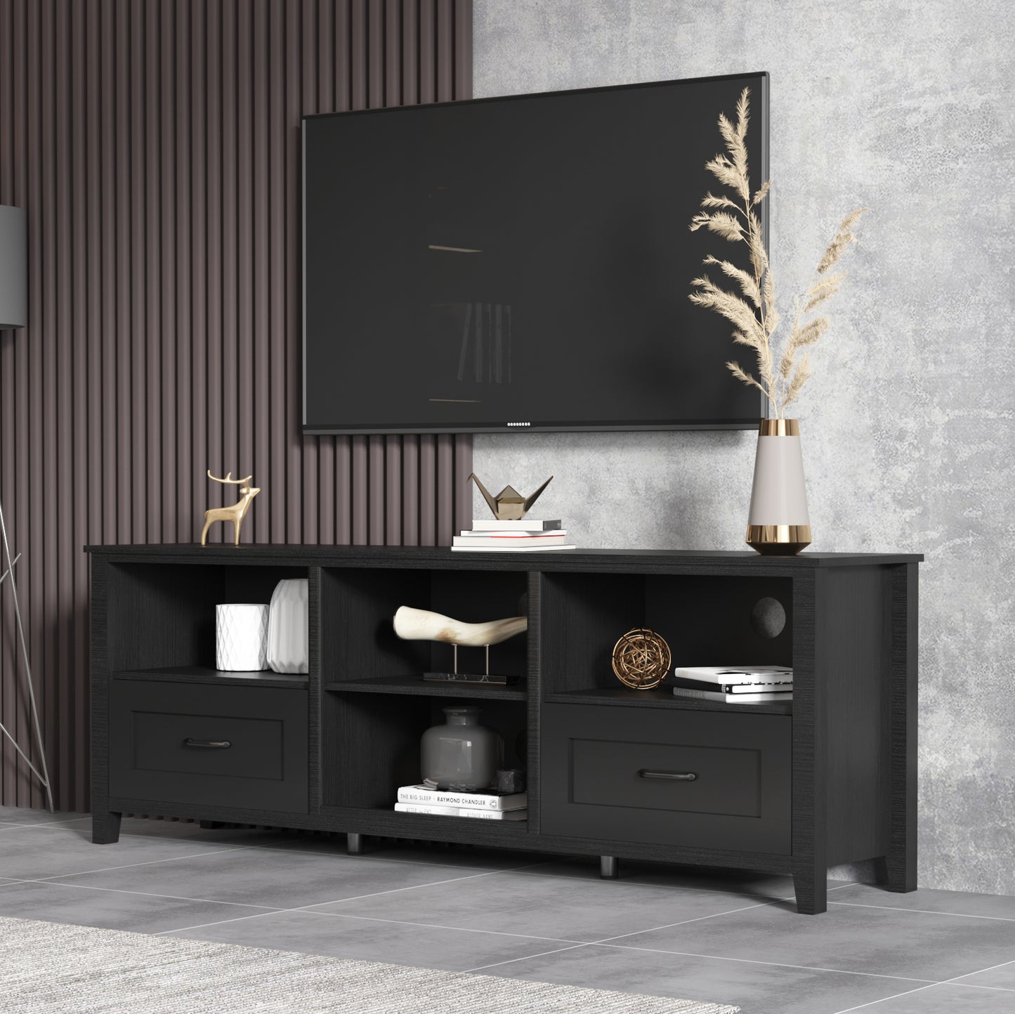 Sydney 70 Inches TV Stand with 2 Drawers - Black