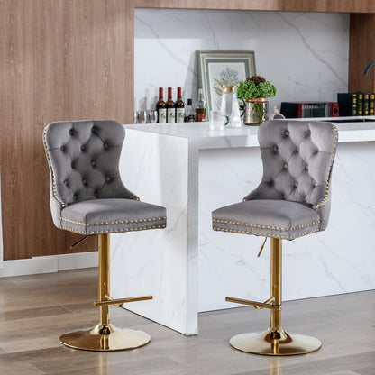 Golden Velvet Comfort Barstools - Gray Set of 2