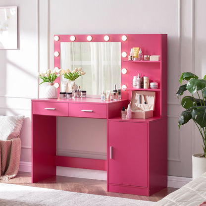 Melanie Vanity Desk with Mirror and Lights - Rose Pink