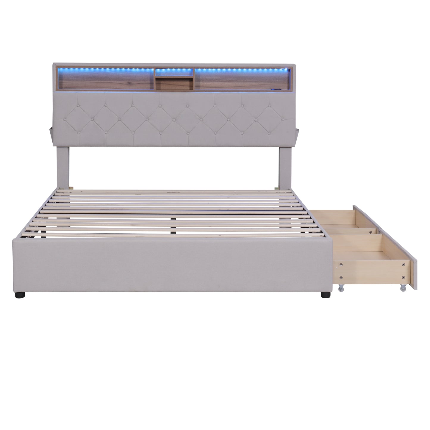 Nectar Queen Size Upholstered Platform Bed - Beige