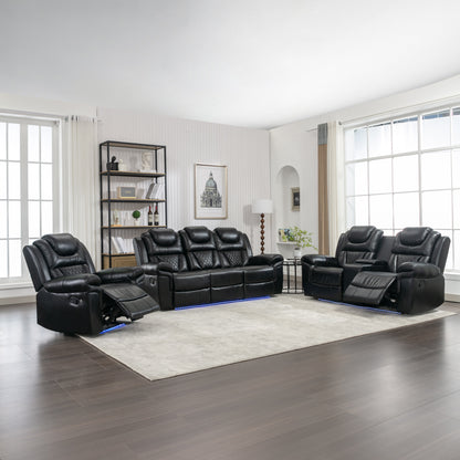 Milo 3 Pieces Recliner Sofa Sets - Black