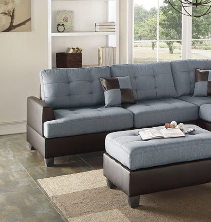 Lucia 3pc Faux Leather Sectional Sofa Set -  Gray