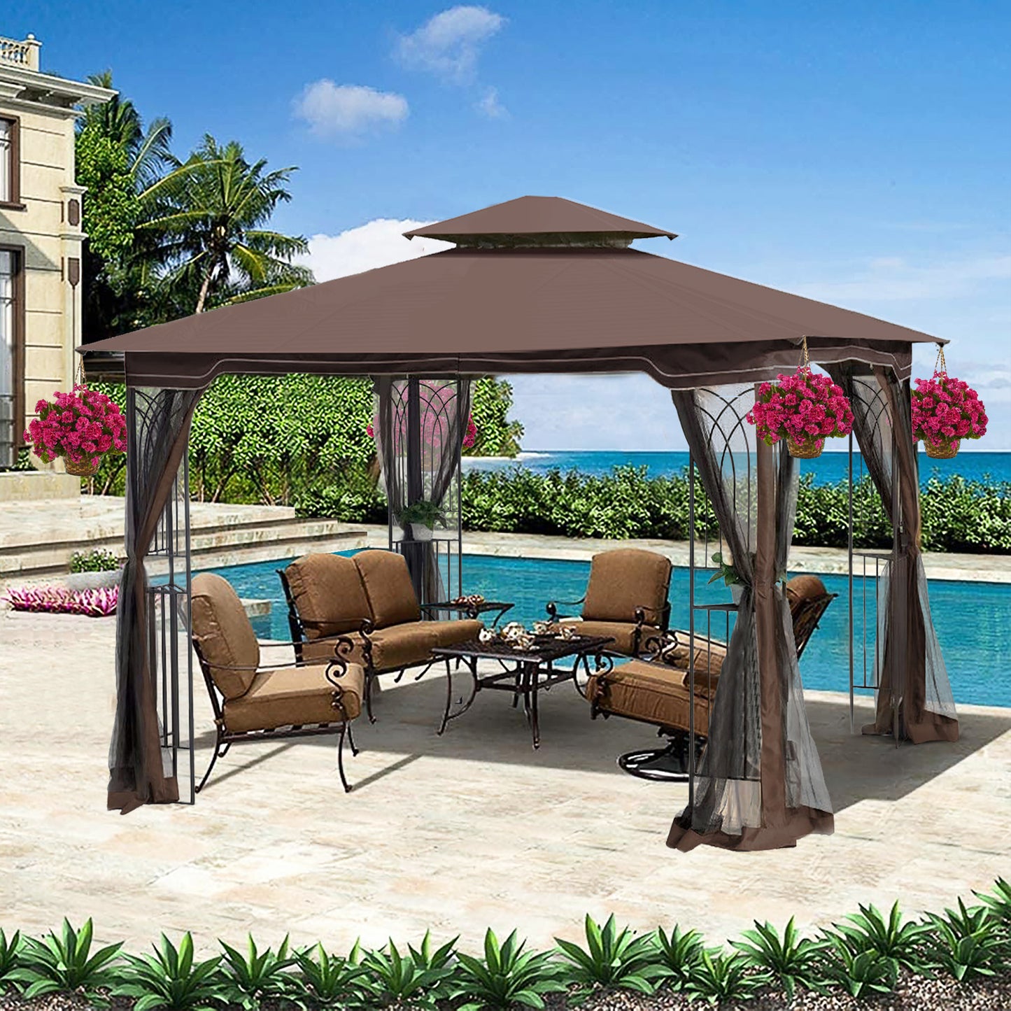 Zamora 10 x 10 ft Outdoor Patio Gazebo Canopy Tent - Brown