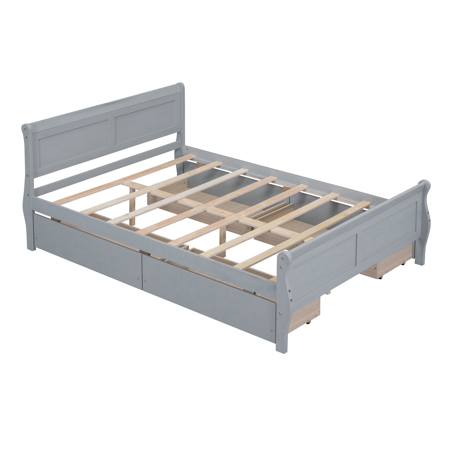 Meg Full Size Wood Platform Bed with 4 Drawers - Gray