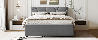 Brick Queen Size Platform Bed with Twin Size Trundle - Gray