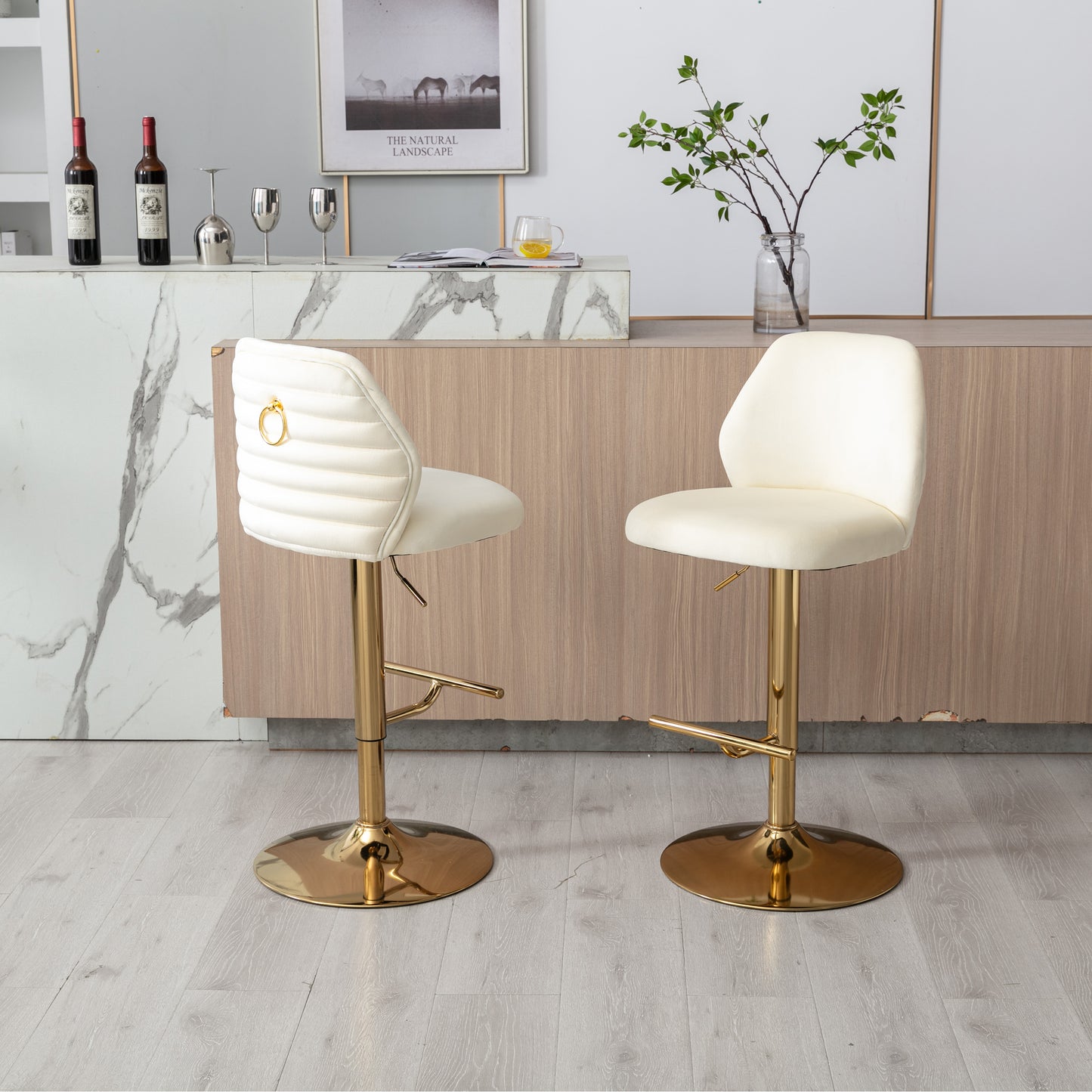 Comb Adjustable Counter Height Bar Stool - Cream Set of 2