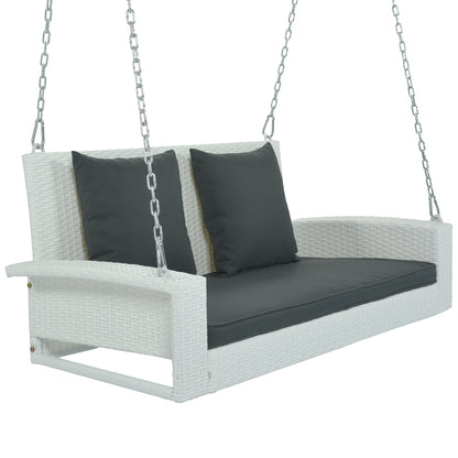 Paz2-Person Wicker Hanging Porch Swing (White Wicker, Gray Cushion)