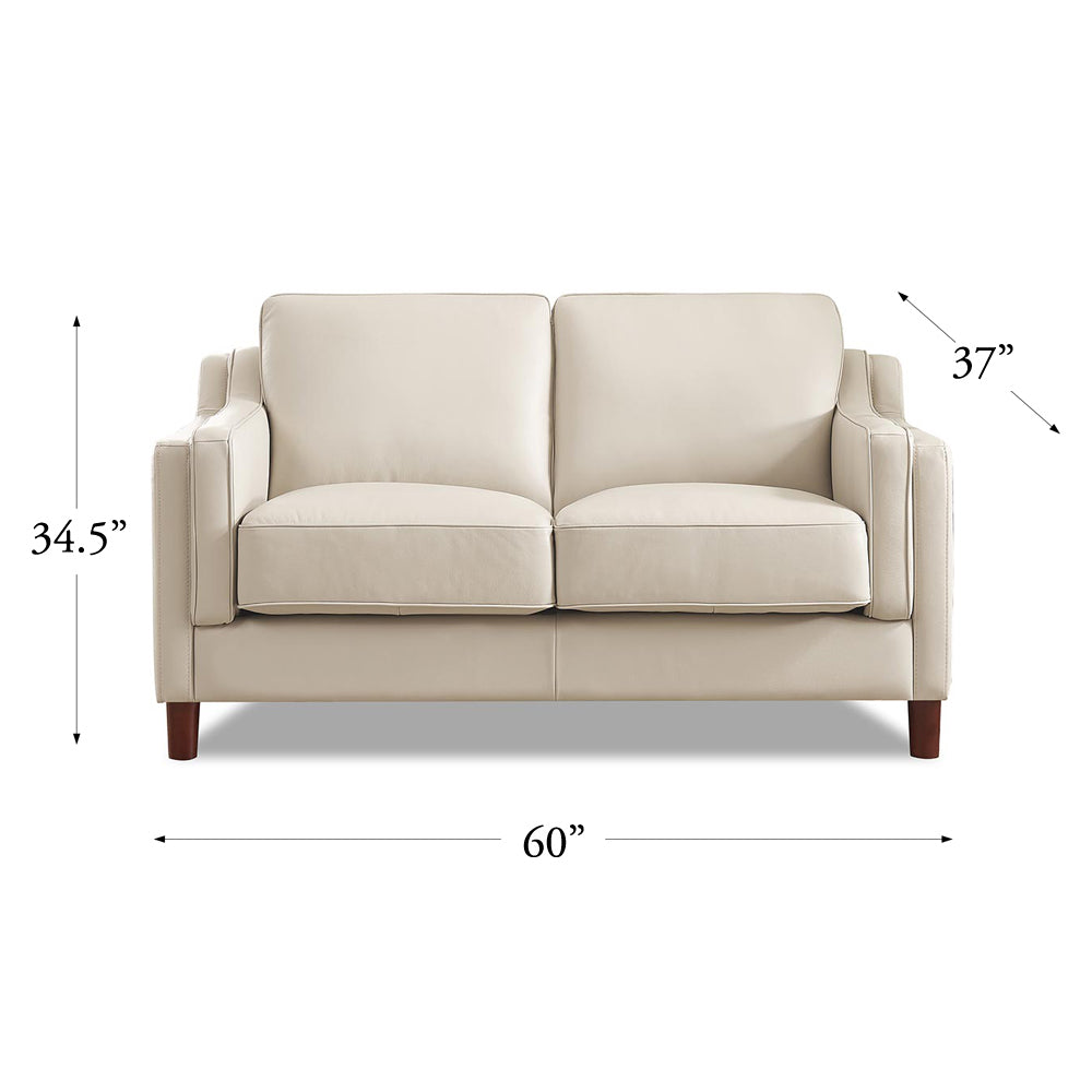 Bella Top Grain Leather Loveseat - Beige+White