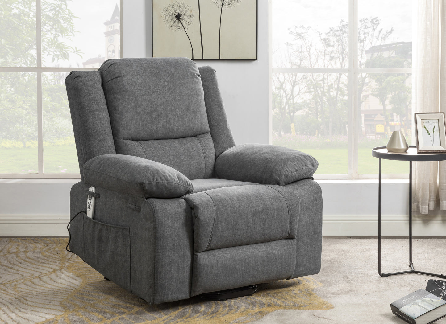 Solace Electric Power Recliner Chair with Massage and Heatin - Dark Grey