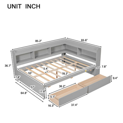 Parker Full Size Daybed with Bookcases -Drawers - Gray