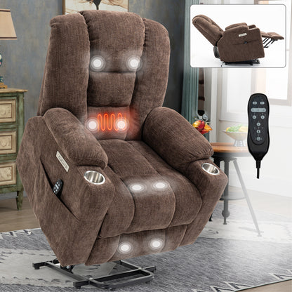 Rico Large Power Lift Recliner Chair with Heat and Massage - Brown