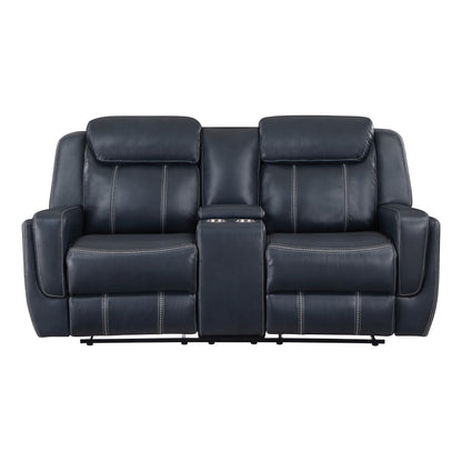 Bender Dual Reclining Loveseat with Center Console - Blue