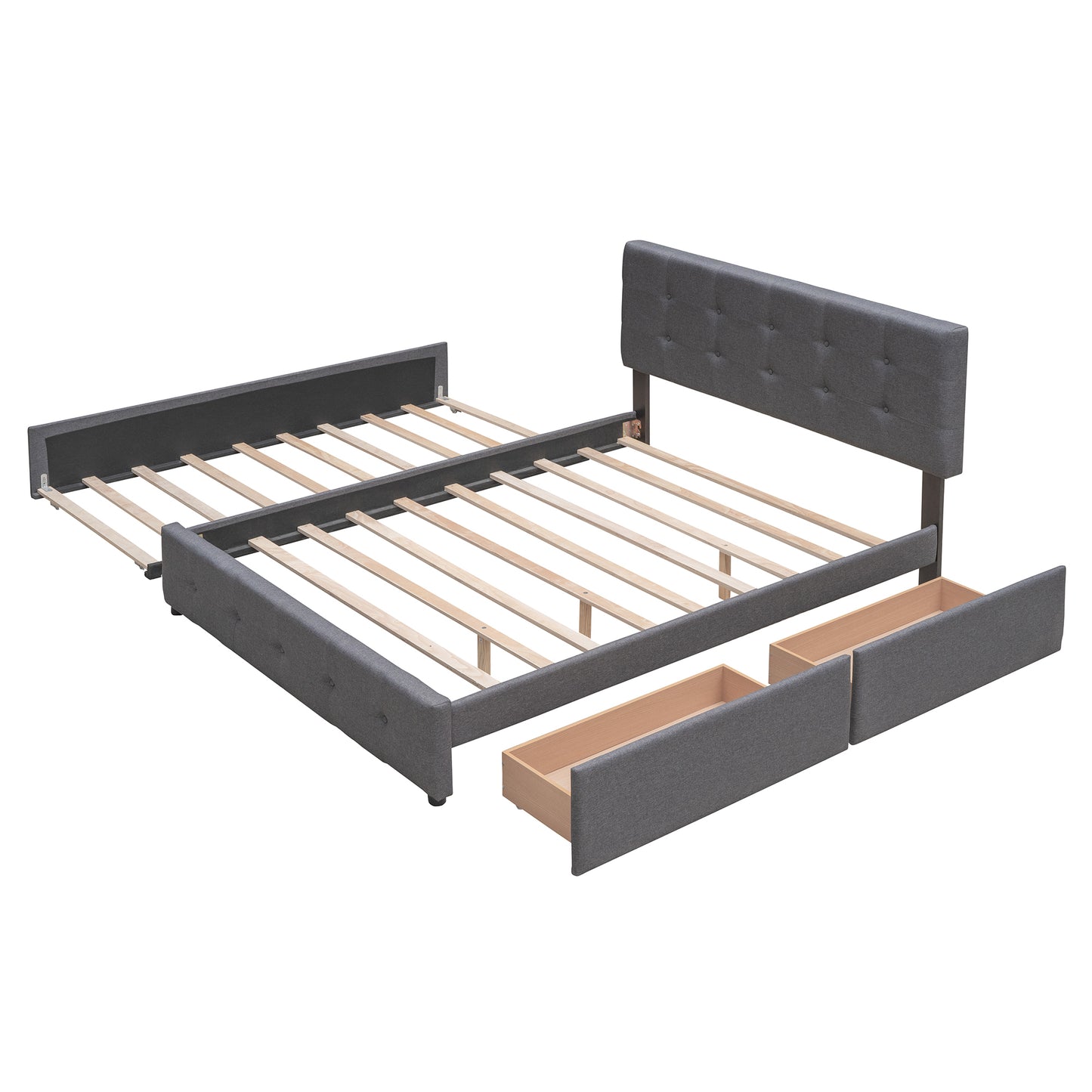 Draco Queen Size Platform Bed with 2 Drawers - Dark Gray