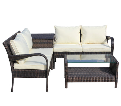 Berna 4 Pc Outdoor Patio Wicker Ratten Sofa Set - Brown