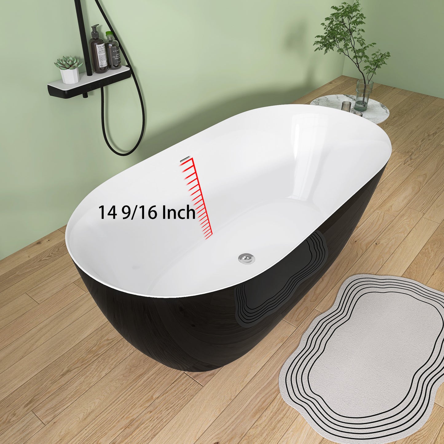 Nuvo 59" Acrylic Free Standing Oval Shape Soaking Tub - Gloss Black+White