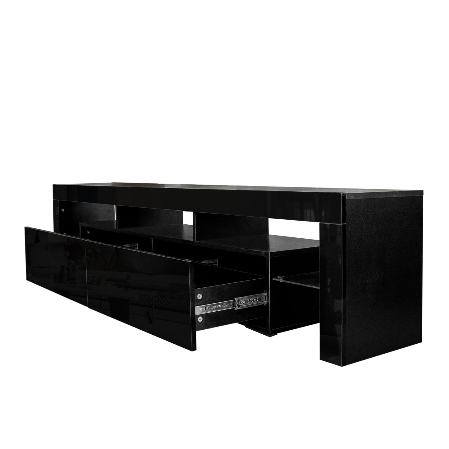 Nate Gloss TV Stand with LED Lights for 80 inch TV - Black