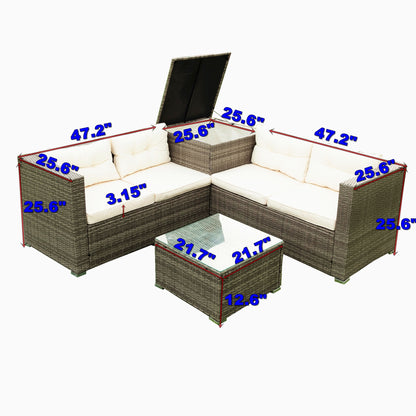 Stanley 4 Pc Outdoor Patio Rattan Sectional Sofa Set - Creme