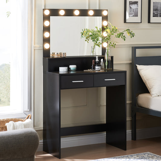 Neve Vanity Desk with Mirror and Lights - Black