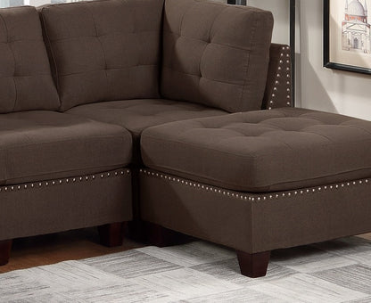 Eleni Modular Sectional 4pc Set 2x Corner Wedge 1x Armless Chair and 1x Ottoman - Coffee