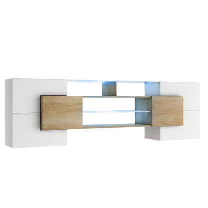 Trax TV Stand with 2 Illuminated Glass Shelves - Wood