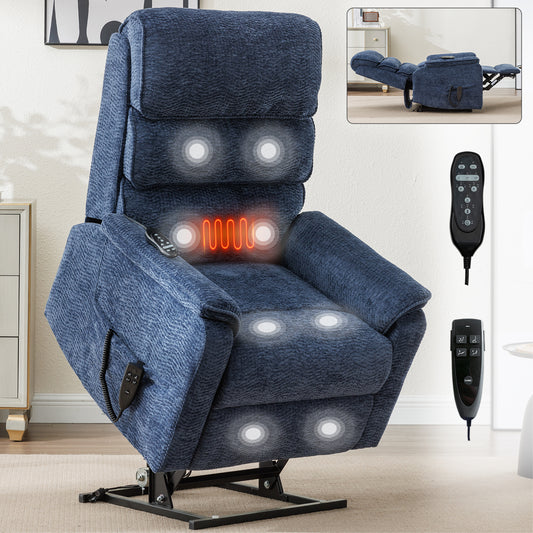 Hannah Power Lift Chenille Recliner Chair with Heat Massage - Blue