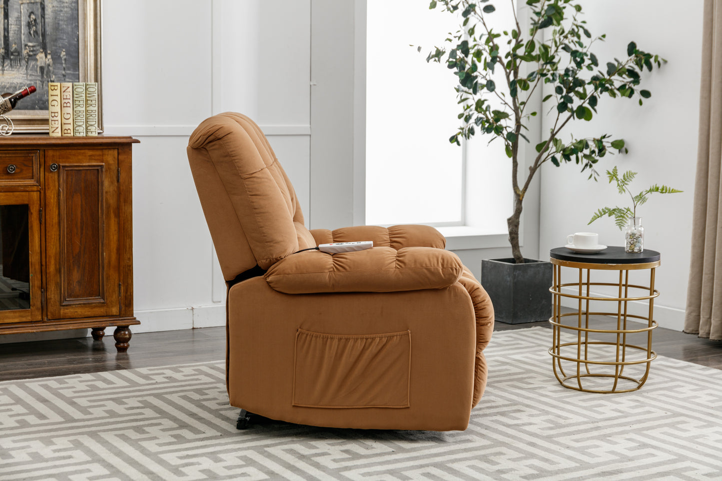 Parsons Power Recliner with Massage Function - Light Brown