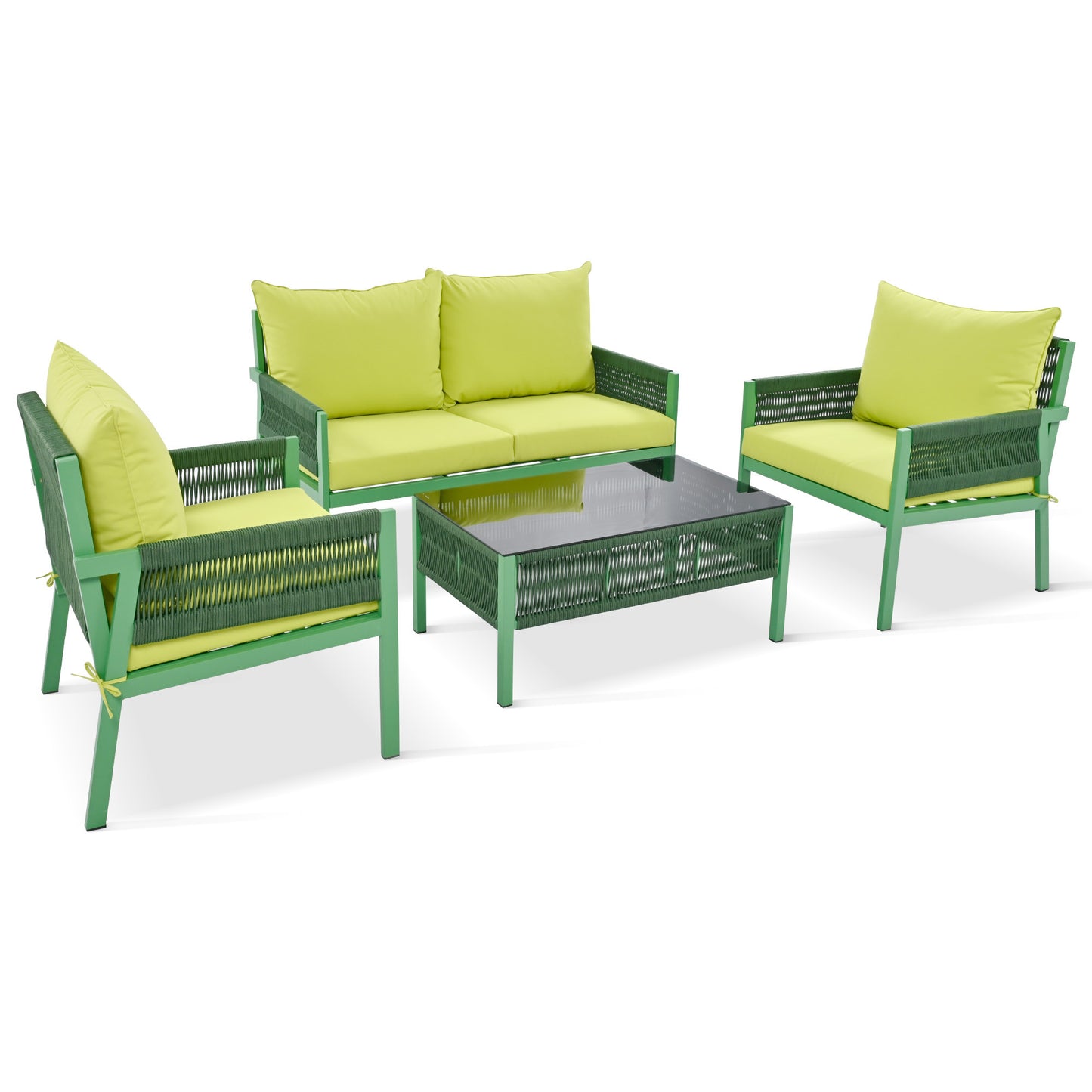 Mixon 4 Pc Patio Rope Sofa Set - Green