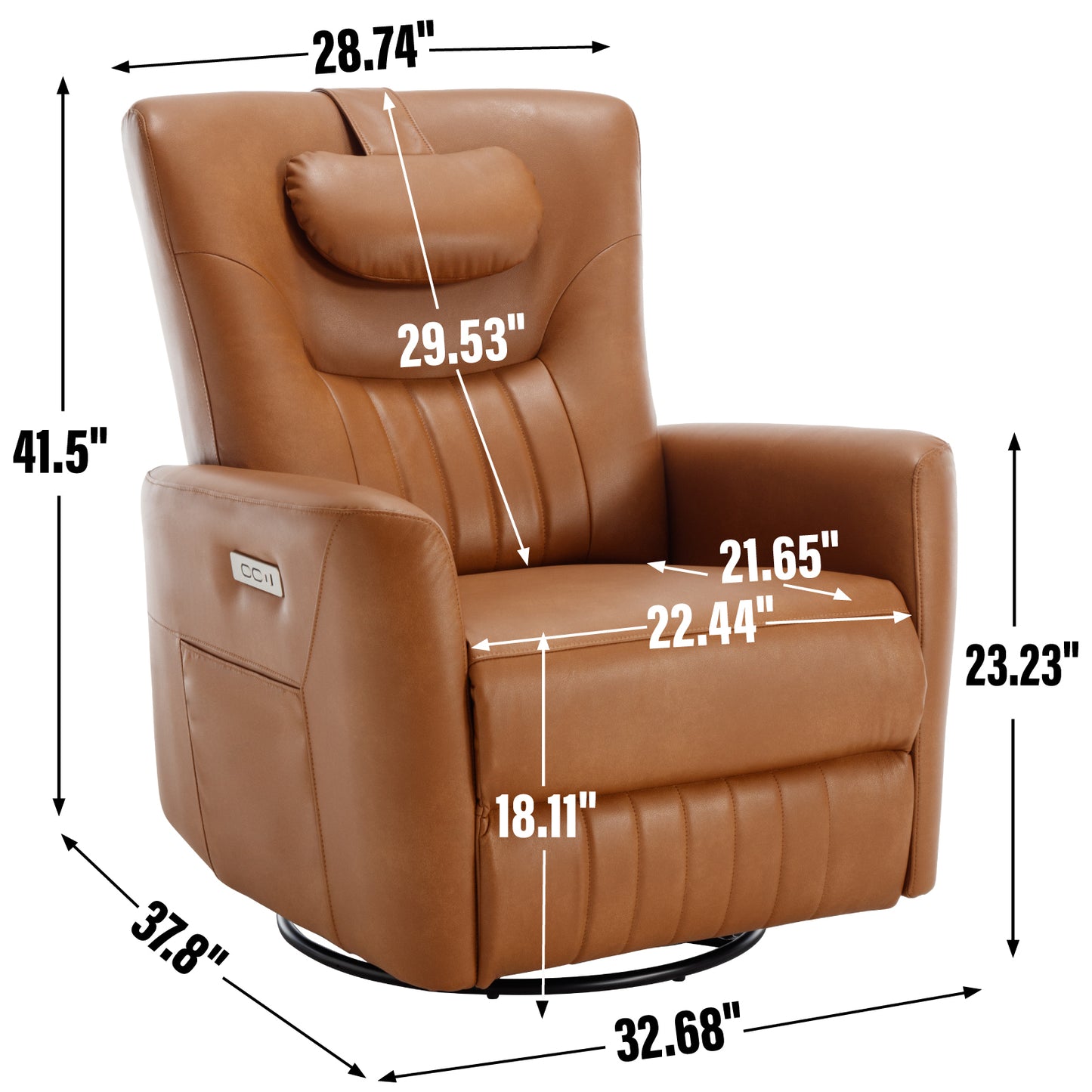 Davila Swivel and Rocker Power Recliner Chair with Lumbar and Neck Support - Yellow Brown