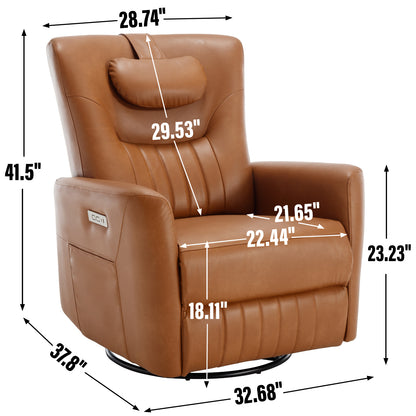 Davila Swivel and Rocker Power Recliner Chair with Lumbar and Neck Support - Yellow Brown