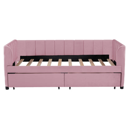 Tano Twin Size Upholstered Daybed with Drawers - Pink