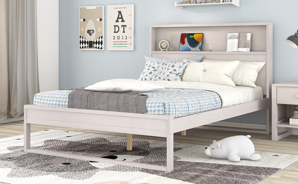 Mora Full Size Platform Bed Frame with Storage - White