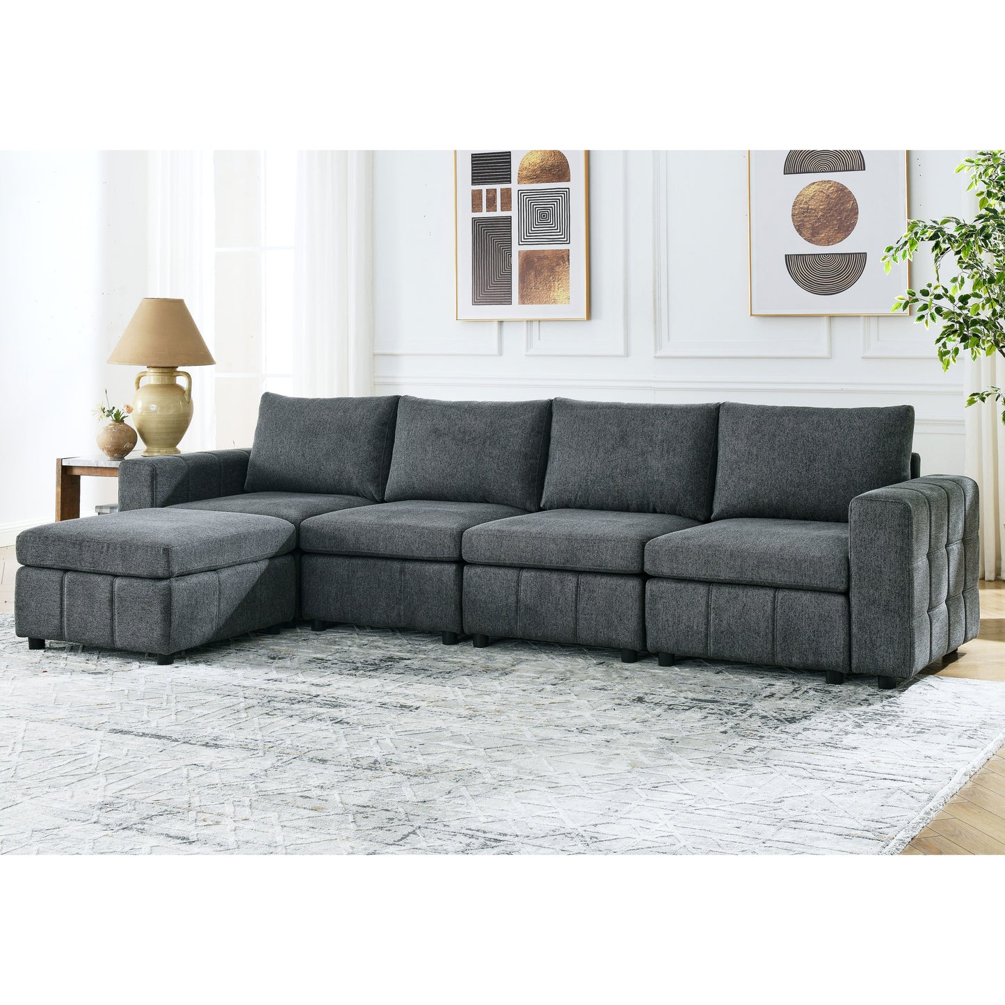 Varga Modular Sectional Sofa Sets (4-Seater with Ottoman) - Gray